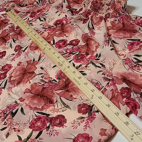 2X TORRID LIGHTWEIGHT CHIFFON FLORAL LONG SLEEVE PINK RED BLOUSE TOP - Picture 2 of 10